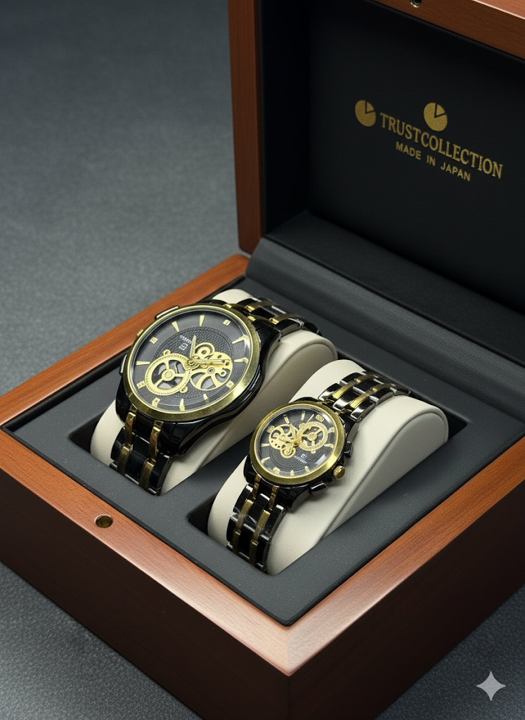 Luxury His & Hers Couple Watch Set – Elegant Black Design