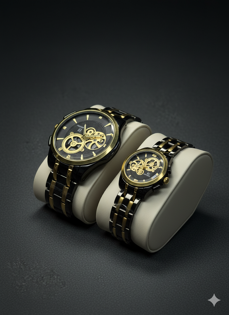 Luxury His & Hers Couple Watch Set – Elegant Black Design