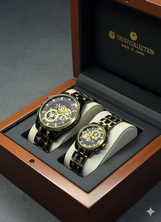 Luxury His & Hers Couple Watch Set – Elegant Black Design